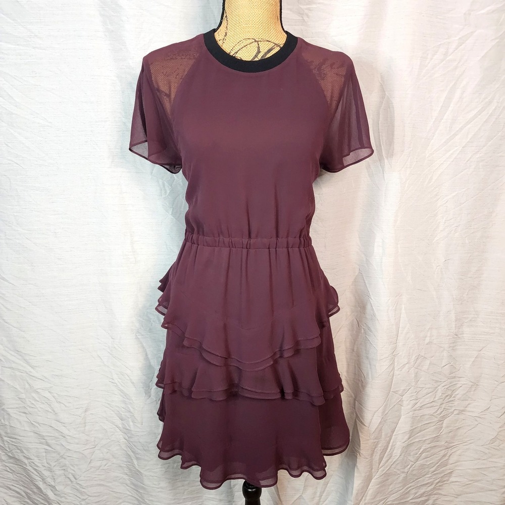MADEWELL Size 4 Radiant Plum Tiered Ruffle Chiffon Dress Whimsigoth Boho Chic